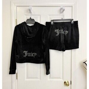 Juicy Couture Liquorice Black Velour Jacket Hoodie and Shorts Set NEW